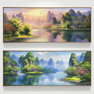 手绘油画桂林山水风景新中式定制高端客厅沙发背景别墅原创挂画