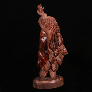 海南黄花梨孔雀摆件海黄摆件手工雕刻红木工艺品古玩孔雀摆件