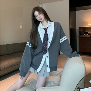 美式制服早秋学生套装学院风针织女三件套百褶裙韩国校服纯欲风冬