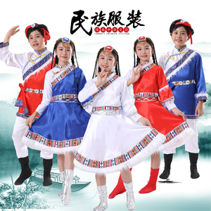 儿童藏族舞蹈演出服女童六一56个民族表演服男童藏服藏族舞蹈服装