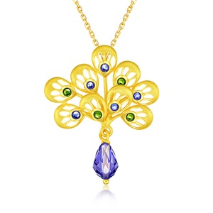 justgold镇金店孔雀黄金足金吊坠1518321y