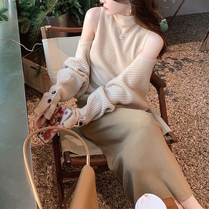 jill大姐姐 美术馆 两件套 高领毛衣背心内搭/显瘦针织披肩