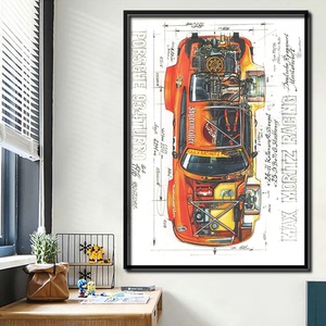 保时捷934跑车挂画勒芒野格鹿头涂装汽赛车海报半解构手绘装饰画