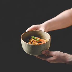 日式米饭碗 复古粗陶碗5英寸创意日系小汤碗家用餐具 厚实点心碗