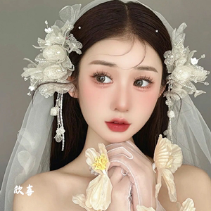 超仙森系头花韩式新款流苏对夹发夹精致娟纱头饰新娘结婚婚纱饰品