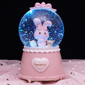 桃乐丝可爱兔水晶球音乐盒梦幻可爱八音盒发光旋转摆件送生日礼物
