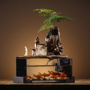 循环生态鱼缸招财转运客厅桌面小型室内送礼造景玻璃流水摆件鱼缸