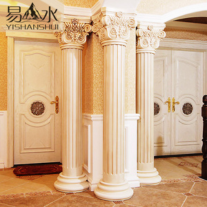 易山水天然大理石罗马柱圆形条纹石柱欧式雕花柱头石材垭口背景墙