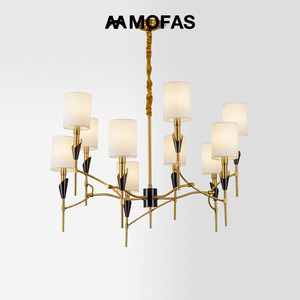 MOFAS后现代北欧美式轻奢复古客厅餐厅卧室灯具铁艺布罩多头吊灯