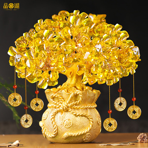 00 400人付款  天猫 黄水晶发财树酒柜装饰品摆件家居客厅招财风水摇