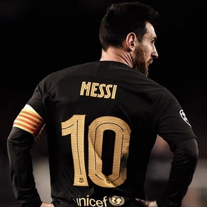 正版巴萨黑金球衣10号梅西欧冠20-21巴塞罗那客场足球服黑色队服