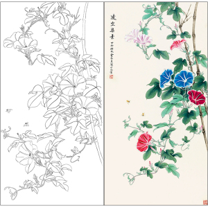 tp214俞致贞工笔画花鸟白描底稿国画花鸟临摹勾线练习素材打印稿