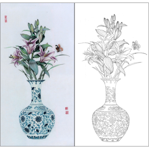 tp293高清工笔画花瓶白描底稿初学者国画花鸟入门临摹勾线打印稿