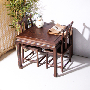 鸡翅木餐桌椅中式长条儿童学习桌实木方桌茶几小户型矮桌红木地桌