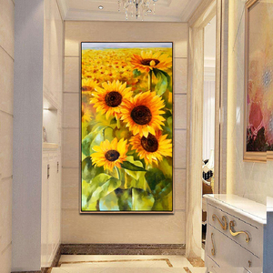 客厅走廊过道玄关装饰画入户进门墙壁挂画油画向日葵壁画竖式单幅