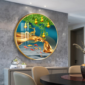 新中式圆形走廊玄关装饰画餐厅挂画五福临门葫芦招财墙壁画晶瓷画