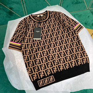 fendi/芬迪2022早春新款女士经典ff老花满印休闲短款针织短袖t恤