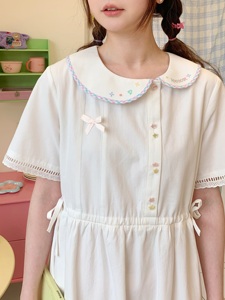 桃子派对|白色设计感裙子原创甜美少女可爱中长款夏季短袖连衣裙