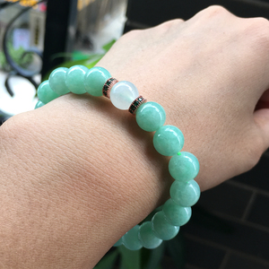 天然冰种翡翠a货满绿豆绿色玉石圆珠大珠手链男女款浅绿手串10m