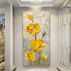 手绘油画入户玄关装饰画走廊过道挂画现代轻奢竖版抽象立体花卉画