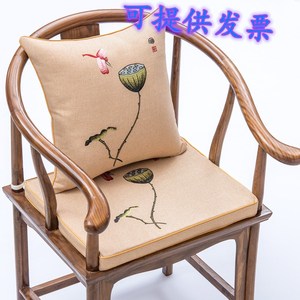 新中式红木沙发垫棉麻布绣花可拆洗椅子垫圈椅茶椅坐垫防滑可定做