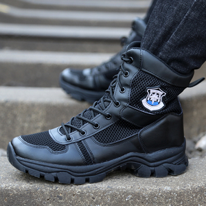 三牛缘保安鞋子男黑色春夏季高帮透气超轻网面战靴安保训练作训鞋
