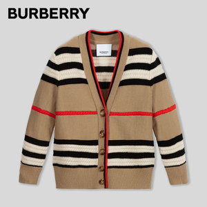 现货 BURBERRY童装新款毛衣 经典横条纹羊绒羊毛针织衫开衫外套