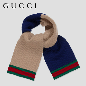 现货 gucci童装新款 织带红绿条纹针织拼色纯羊毛围巾 意大利产