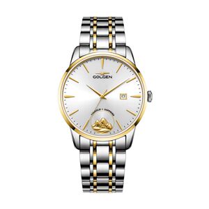 新款golgen古尊手表女男山盟海誓石英金币钢带正品情侣腕表9806