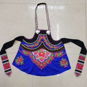 彝族绣花围腰 峨山女装花围腰 宝蓝色刺绣围腰头腰带 民族配饰