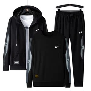 耐克潮春季运动套装男加绒加厚休闲宽松加肥加大码胖子运动服外套