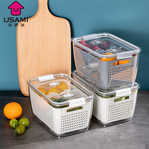 日本洗菜收纳篮冰箱食品盒大容量分隔收纳盒果蔬清洁沥水篮保鲜盒