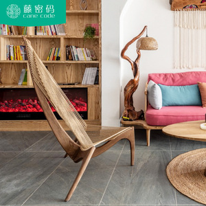 设计师款北欧实木帆船椅艺术创意民宿酒玄关休闲沙发椅躺椅竖琴椅