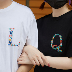刺绣手工diy材料包自绣衣服情侣字母姓氏短袖t恤七夕节送男友礼物