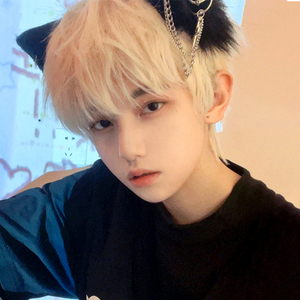 假发男短发cos韩版帅气短直发男士全头套式自然男生白金色假发套