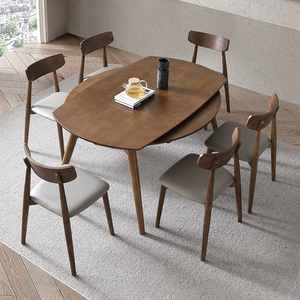 圆形全实木餐桌椅小户型伸缩折叠方桌可变圆桌子北欧中式圆桌家用