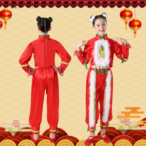 元旦新款儿童秧歌服演出服喜庆民族风幼儿长袖红色舞蹈表演服套装