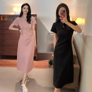 新中式国风旗袍粉色连衣裙子女夏季2024新款高端精致别致绝美长裙
