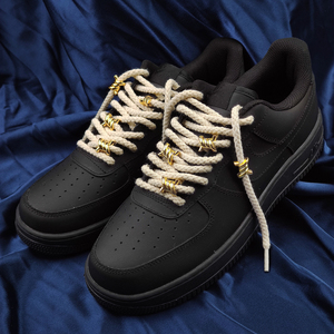 aj1黑武士黑色空军一号dunksb米白色粗棉麻绳鞋带荆棘结af1金属扣