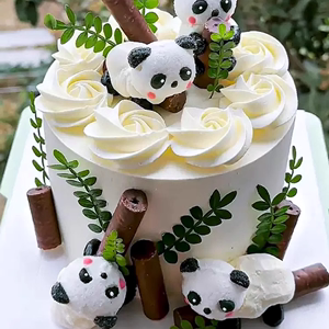 儿童生日熊猫蛋糕装饰棉花糖围边巧克力棒黑慕斯烘焙甜品摆件网红
