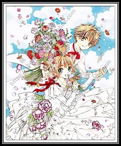 卡通动漫diy钻石绣百变小樱小狼婚纱结婚钻石画贴点钻十字绣满钻