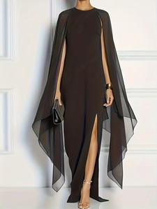 跨境新款女装欧美外贸亚马逊大码礼服纯色修身连衣裙宴会裙