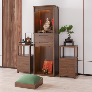家用实木佛龛立柜 新中式财神土地爷供奉柜子 客厅香案神台可定制