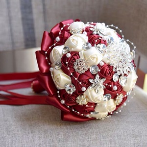 韩式新娘手捧花球创意布艺绸缎丝带仿真玫瑰花束结婚庆摄影道具花