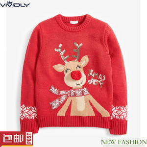 现货NEXT女童圣诞节针织衫春秋大童红色麋鹿套头儿童毛衣(14歲)