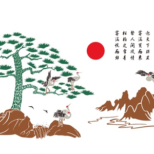 真石漆喷漆模板内外墙硅藻泥墙绘画模具中式涂鸦手绘墙院子迎客松