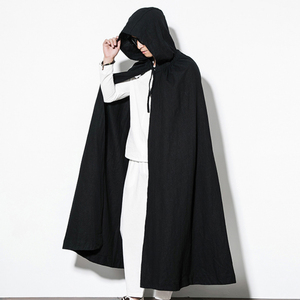 春夏单款古装汉服披风斗篷侠客男中国风复古中式长款连帽棉麻外衣