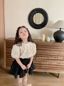 米莱milaikoko童装2023夏季新款女童花朵洋气蕾丝衬衫短袖1026161