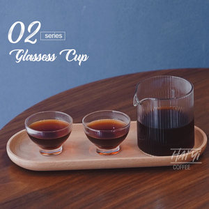 线纹玻璃咖啡分享壶 锤纹咖啡杯品杯茶杯咖啡馆出品套装 榉木托盘