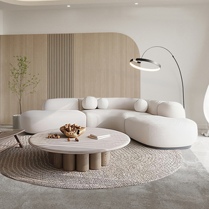 意式轻奢弧形侘寂沙发异形转角大户型客厅样板房设计师奶白色沙发